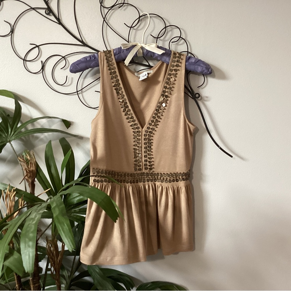 Elegant Sleeveless Tan Top with Embellishments